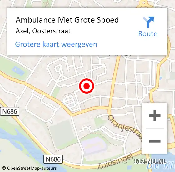 Locatie op kaart van de 112 melding: Ambulance Met Grote Spoed Naar Axel, Oosterstraat op 23 juli 2018 11:42