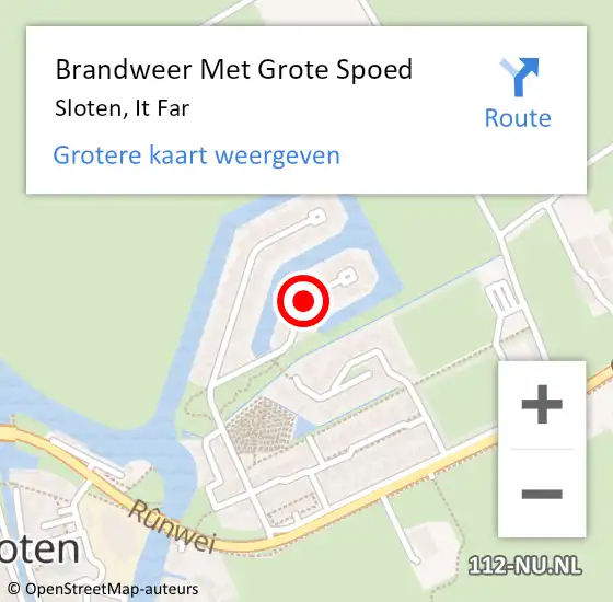 Locatie op kaart van de 112 melding: Brandweer Met Grote Spoed Naar Sloten, It Far op 23 juli 2018 11:49