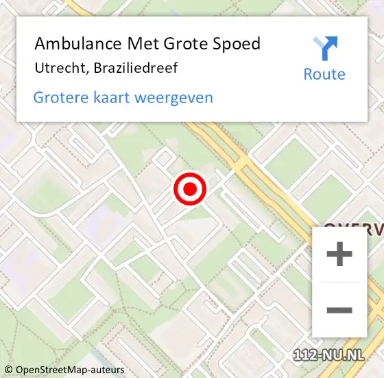 Locatie op kaart van de 112 melding: Ambulance Met Grote Spoed Naar Utrecht, Braziliedreef op 23 juli 2018 12:09