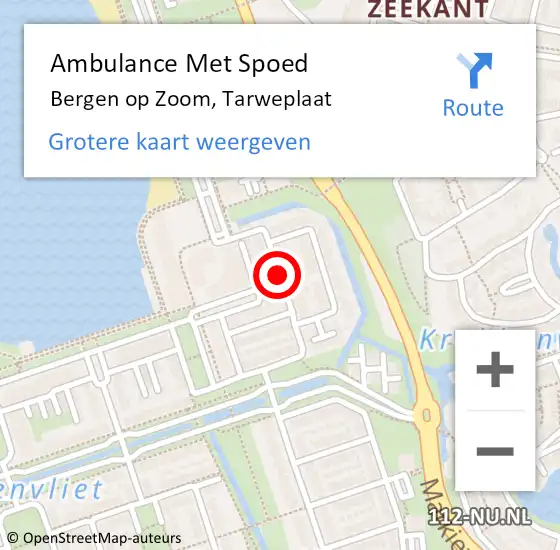 Locatie op kaart van de 112 melding: Ambulance Met Spoed Naar Bergen op Zoom, Tarweplaat op 23 juli 2018 12:12
