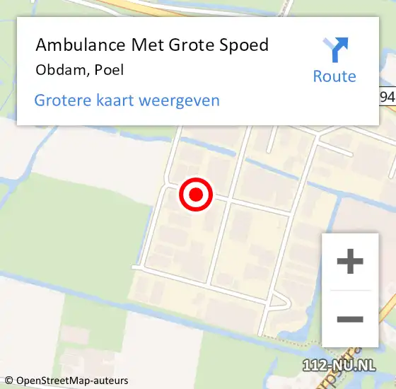 Locatie op kaart van de 112 melding: Ambulance Met Grote Spoed Naar Obdam, Poel op 23 juli 2018 12:35