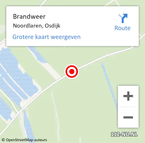 Locatie op kaart van de 112 melding: Brandweer Noordlaren, Osdijk op 23 juli 2018 13:26