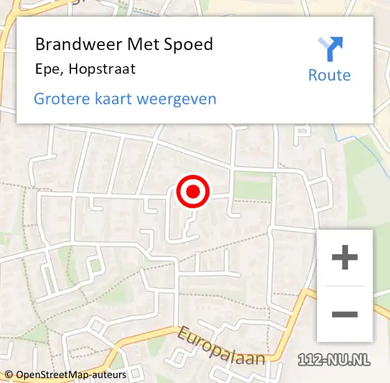 Locatie op kaart van de 112 melding: Brandweer Met Spoed Naar Epe, Hopstraat op 23 juli 2018 13:59