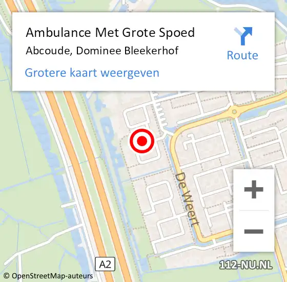 Locatie op kaart van de 112 melding: Ambulance Met Grote Spoed Naar Abcoude, Dominee Bleekerhof op 23 juli 2018 15:47