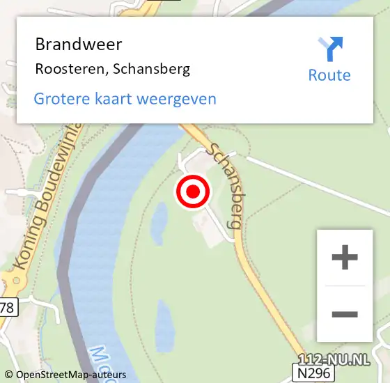 Locatie op kaart van de 112 melding: Brandweer Roosteren, Schansberg op 23 juli 2018 15:52