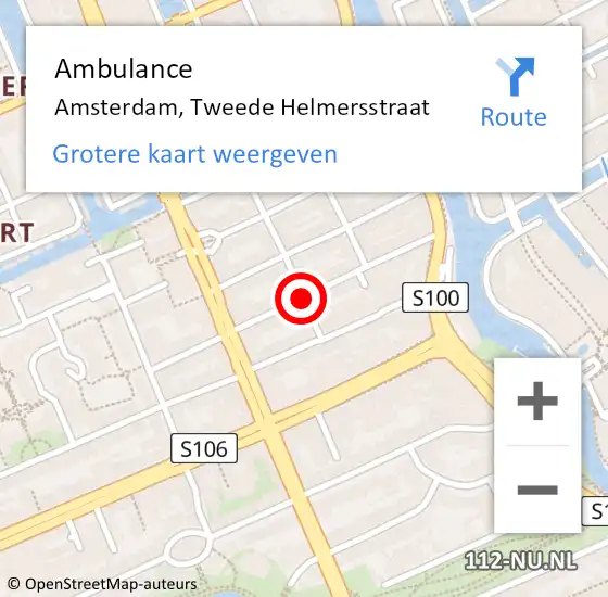 Locatie op kaart van de 112 melding: Ambulance Amsterdam, Tweede Helmersstraat op 23 juli 2018 16:02