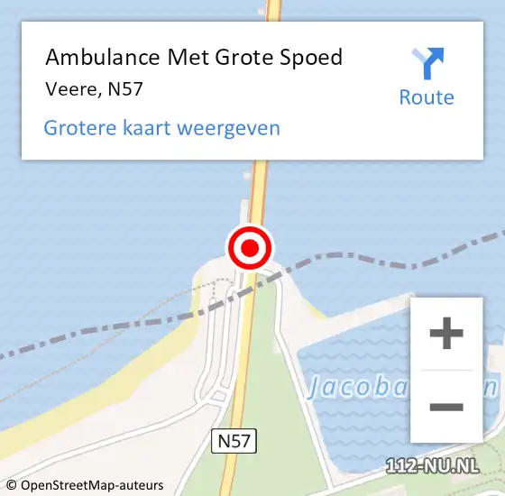 Locatie op kaart van de 112 melding: Ambulance Met Grote Spoed Naar Veere, N57 op 23 juli 2018 16:48