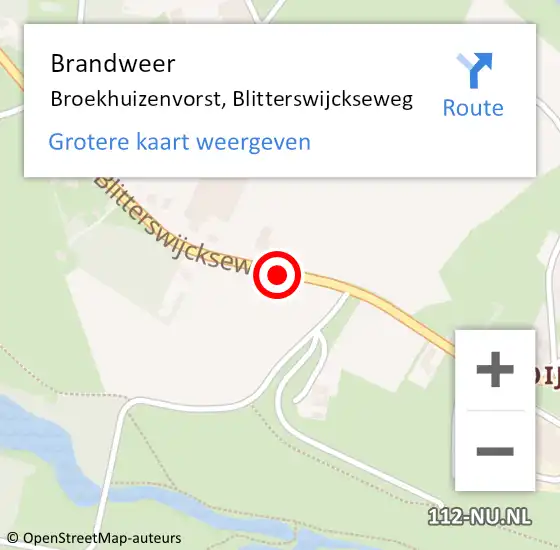 Locatie op kaart van de 112 melding: Brandweer Broekhuizenvorst, Blitterswijckseweg op 23 juli 2018 18:01