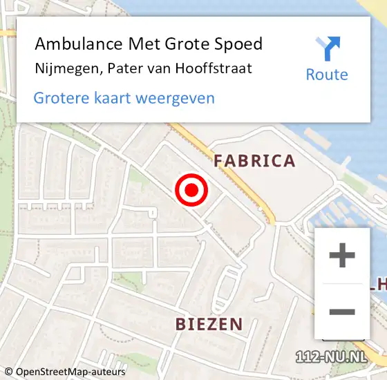 Locatie op kaart van de 112 melding: Ambulance Met Grote Spoed Naar Nijmegen, Pater van Hooffstraat op 23 juli 2018 18:07