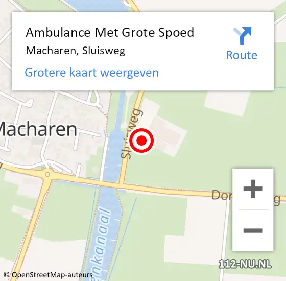 Locatie op kaart van de 112 melding: Ambulance Met Grote Spoed Naar Macharen, Sluisweg op 3 maart 2014 19:53