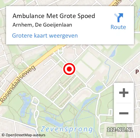 Locatie op kaart van de 112 melding: Ambulance Met Grote Spoed Naar Arnhem, De Goeijenlaan op 23 juli 2018 19:30