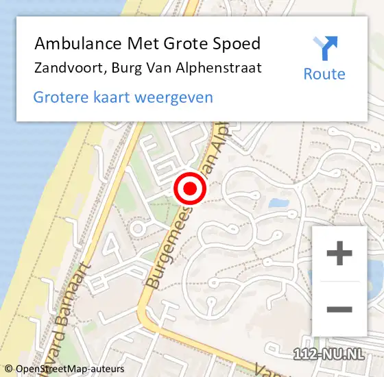 Locatie op kaart van de 112 melding: Ambulance Met Grote Spoed Naar Zandvoort, Burg Van Alphenstraat op 23 juli 2018 19:48