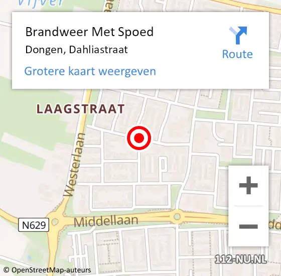 Locatie op kaart van de 112 melding: Brandweer Met Spoed Naar Dongen, Dahliastraat op 23 juli 2018 20:22