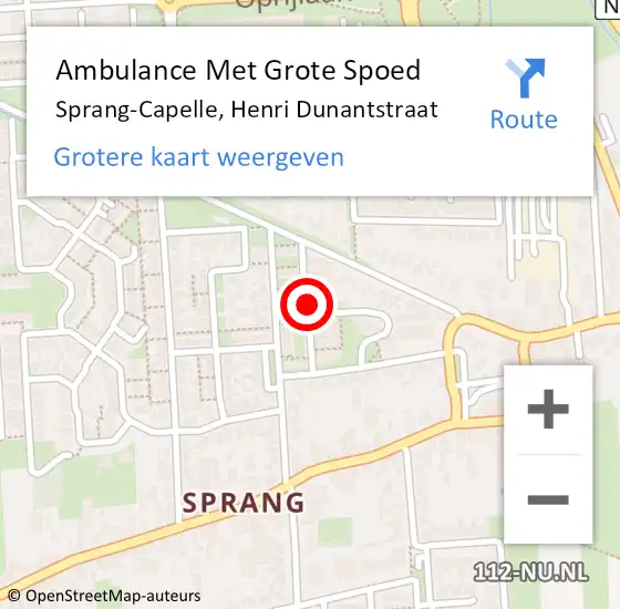 Locatie op kaart van de 112 melding: Ambulance Met Grote Spoed Naar Sprang-Capelle, Henri Dunantstraat op 23 juli 2018 20:33