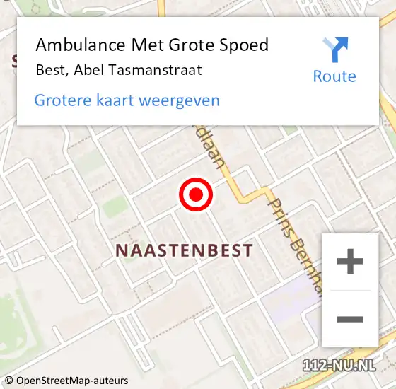 Locatie op kaart van de 112 melding: Ambulance Met Grote Spoed Naar Best, Abel Tasmanstraat op 23 juli 2018 21:46