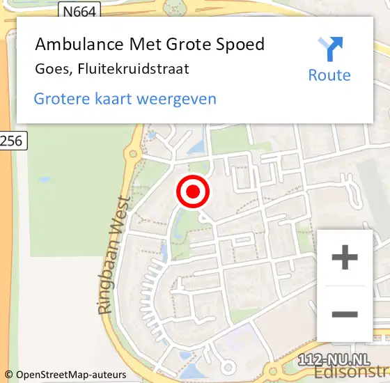 Locatie op kaart van de 112 melding: Ambulance Met Grote Spoed Naar Goes, Fluitekruidstraat op 23 juli 2018 21:55