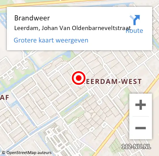 Locatie op kaart van de 112 melding: Brandweer Leerdam, Johan Van Oldenbarneveltstraat op 23 juli 2018 22:34