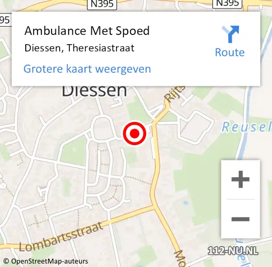 Locatie op kaart van de 112 melding: Ambulance Met Spoed Naar Diessen, Theresiastraat op 23 juli 2018 23:54