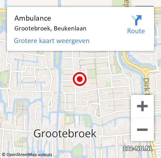 Locatie op kaart van de 112 melding: Ambulance Grootebroek, Beukenlaan op 24 juli 2018 00:59