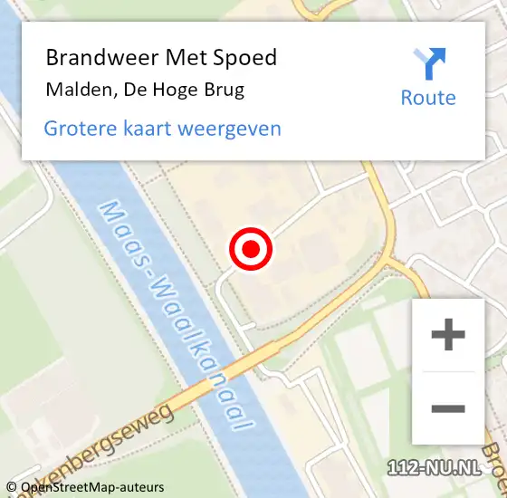 Locatie op kaart van de 112 melding: Brandweer Met Spoed Naar Malden, De Hoge Brug op 24 juli 2018 01:52