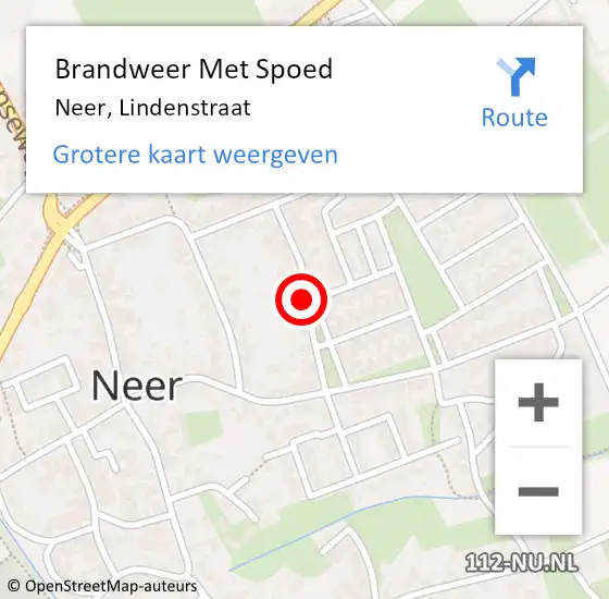 Locatie op kaart van de 112 melding: Brandweer Met Spoed Naar Neer, Lindenstraat op 24 juli 2018 03:29