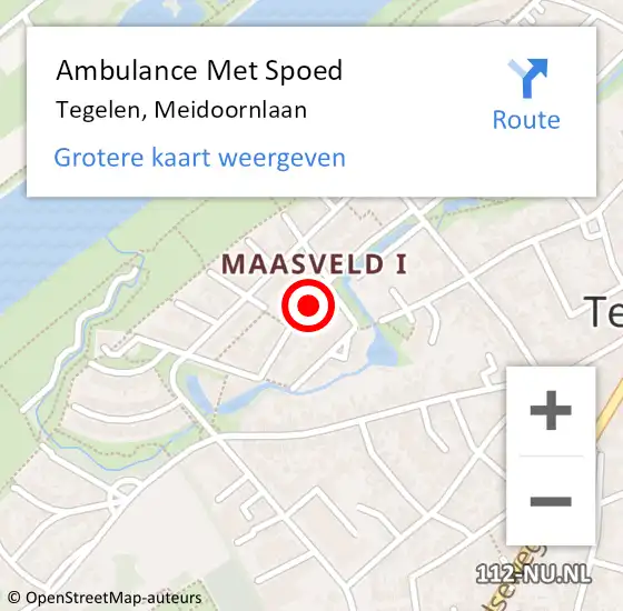 Locatie op kaart van de 112 melding: Ambulance Met Spoed Naar Tegelen, Meidoornlaan op 24 juli 2018 04:41