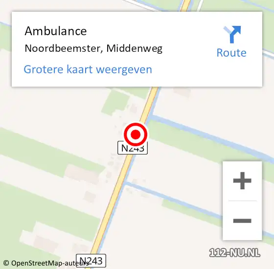 Locatie op kaart van de 112 melding: Ambulance Noordbeemster, Middenweg op 24 juli 2018 07:28