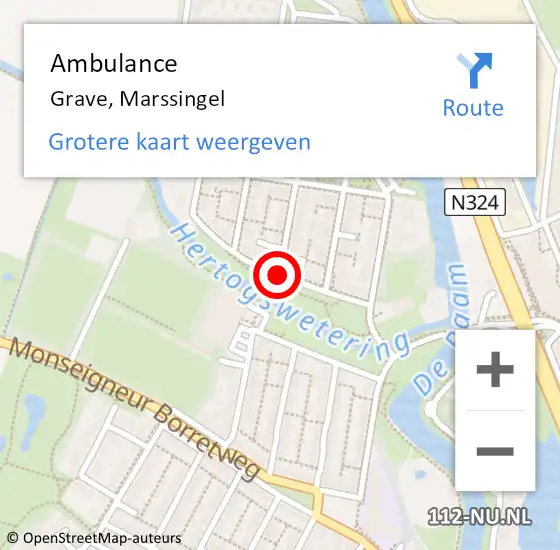 Locatie op kaart van de 112 melding: Ambulance Grave, Marssingel op 24 juli 2018 08:07