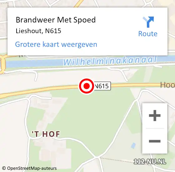 Locatie op kaart van de 112 melding: Brandweer Met Spoed Naar Lieshout, N615 op 24 juli 2018 08:09