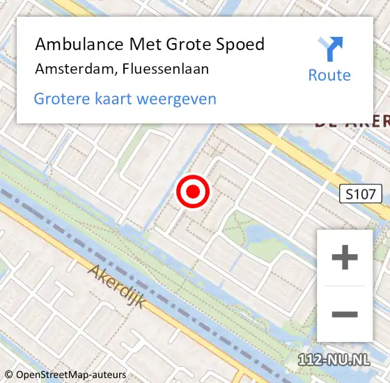 Locatie op kaart van de 112 melding: Ambulance Met Grote Spoed Naar Amsterdam, Fluessenlaan op 24 juli 2018 09:04