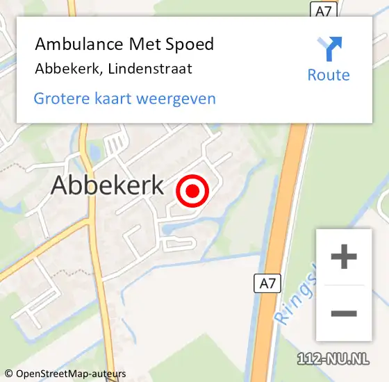 Locatie op kaart van de 112 melding: Ambulance Met Spoed Naar Abbekerk, Lindenstraat op 24 juli 2018 09:12