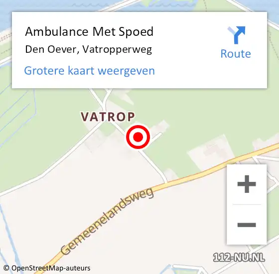 Locatie op kaart van de 112 melding: Ambulance Met Spoed Naar Den Oever, Vatropperweg op 24 juli 2018 09:19