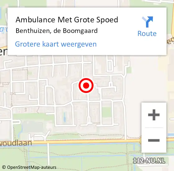 Locatie op kaart van de 112 melding: Ambulance Met Grote Spoed Naar Benthuizen, de Boomgaard op 24 juli 2018 09:48