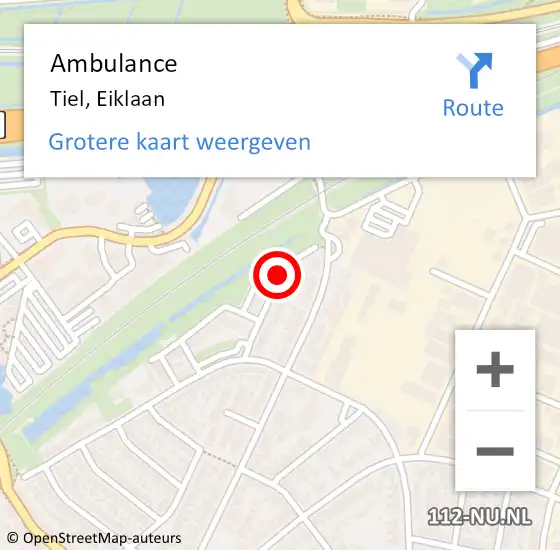 Locatie op kaart van de 112 melding: Ambulance Tiel, Eiklaan op 24 juli 2018 10:08