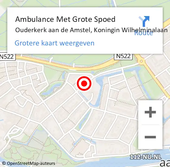 Locatie op kaart van de 112 melding: Ambulance Met Grote Spoed Naar Ouderkerk aan de Amstel, Koningin Wilhelminalaan op 24 juli 2018 10:14
