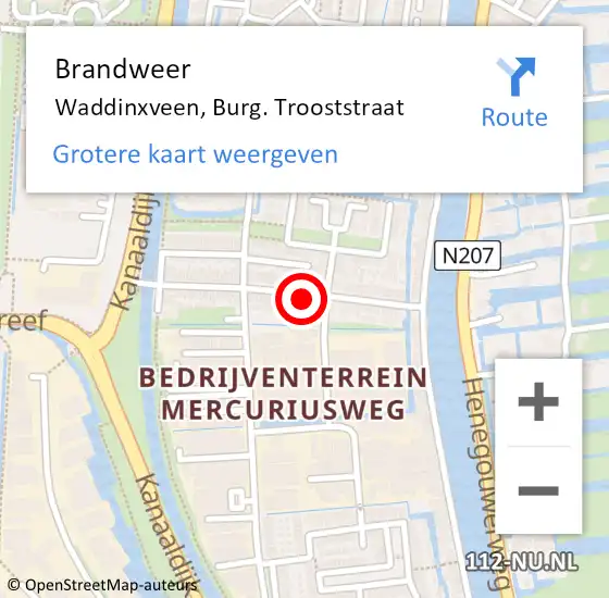 Locatie op kaart van de 112 melding: Brandweer Waddinxveen, Burg. Trooststraat op 3 maart 2014 21:10