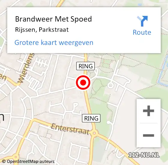 Locatie op kaart van de 112 melding: Brandweer Met Spoed Naar Rijssen, Parkstraat op 24 juli 2018 11:42