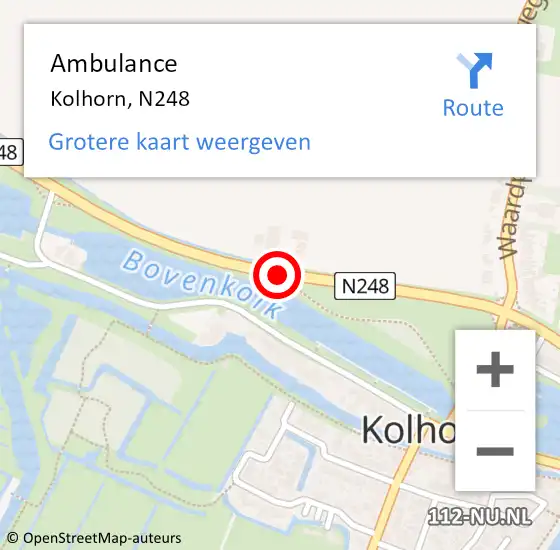 Locatie op kaart van de 112 melding: Ambulance Kolhorn, N248 op 24 juli 2018 11:53