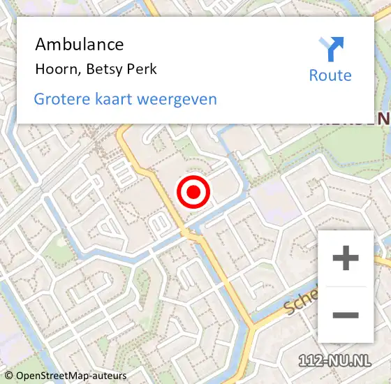 Locatie op kaart van de 112 melding: Ambulance Hoorn, Betsy Perk op 24 juli 2018 12:51