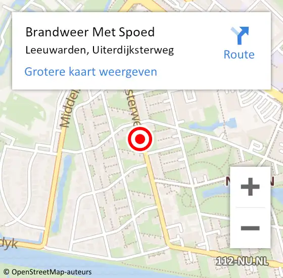 Locatie op kaart van de 112 melding: Brandweer Met Spoed Naar Leeuwarden, Uiterdijksterweg op 24 juli 2018 13:41