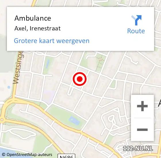 Locatie op kaart van de 112 melding: Ambulance Axel, Irenestraat op 24 juli 2018 14:00