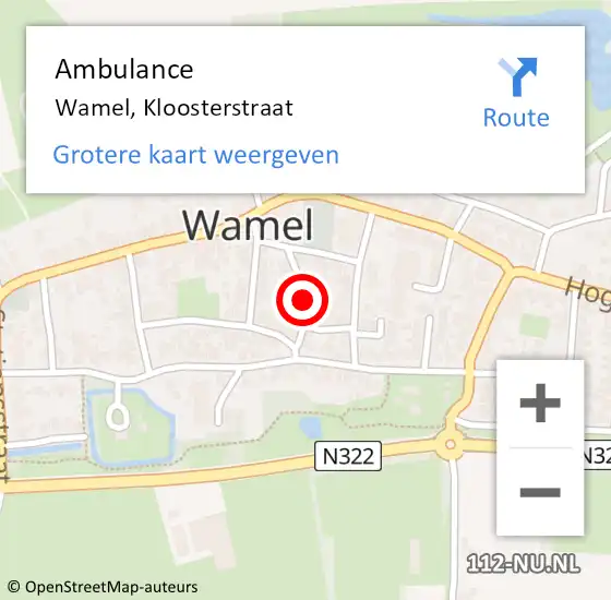 Locatie op kaart van de 112 melding: Ambulance Wamel, Kloosterstraat op 24 juli 2018 15:42