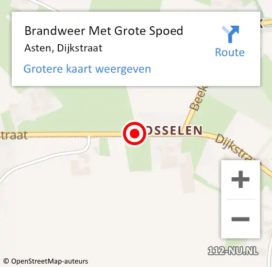 Locatie op kaart van de 112 melding: Brandweer Met Grote Spoed Naar Asten, Dijkstraat op 24 juli 2018 16:13