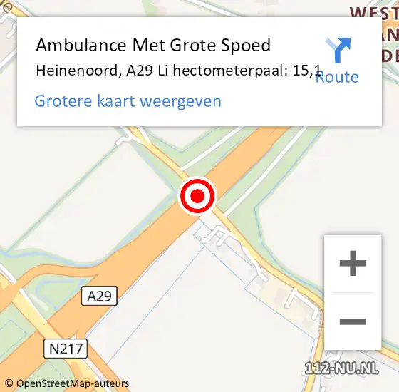 Locatie op kaart van de 112 melding: Ambulance Met Grote Spoed Naar Heinenoord, A29 Li hectometerpaal: 14,6 op 24 juli 2018 16:15