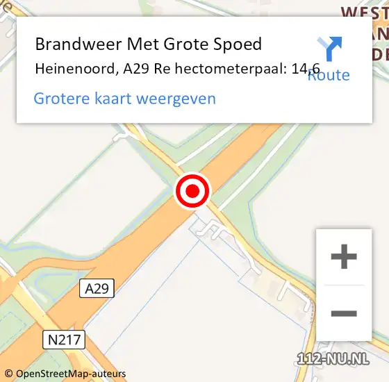 Locatie op kaart van de 112 melding: Brandweer Met Grote Spoed Naar Heinenoord, A29 Li hectometerpaal: 14,6 op 24 juli 2018 16:15