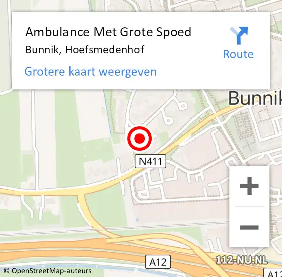 Locatie op kaart van de 112 melding: Ambulance Met Grote Spoed Naar Bunnik, Hoefsmedenhof op 24 juli 2018 16:23