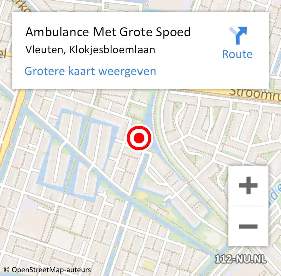 Locatie op kaart van de 112 melding: Ambulance Met Grote Spoed Naar Vleuten, Klokjesbloemlaan op 24 juli 2018 16:42