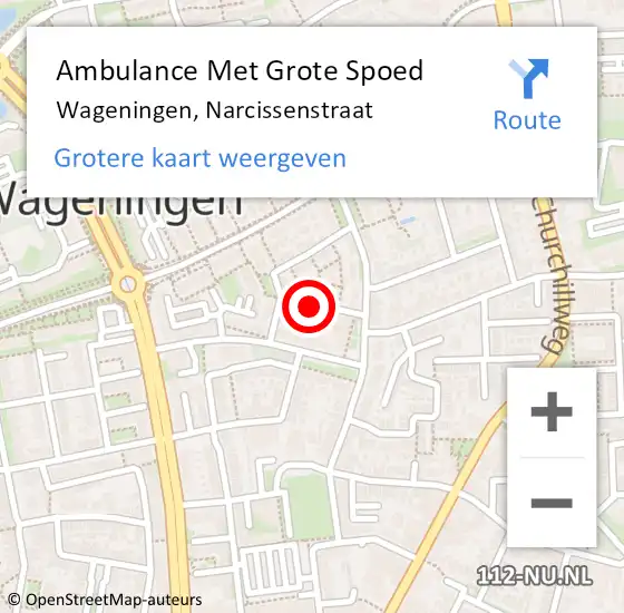 Locatie op kaart van de 112 melding: Ambulance Met Grote Spoed Naar Wageningen, Narcissenstraat op 24 juli 2018 19:07