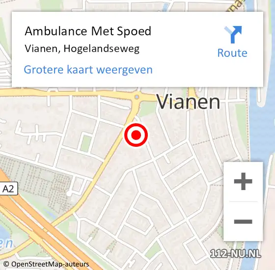 Locatie op kaart van de 112 melding: Ambulance Met Spoed Naar Vianen, Hogelandseweg op 24 juli 2018 19:09