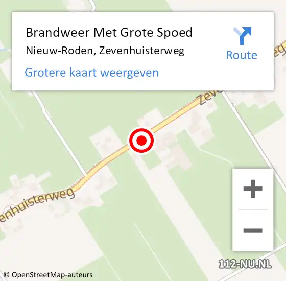 Locatie op kaart van de 112 melding: Brandweer Met Grote Spoed Naar Nieuw-Roden, Zevenhuisterweg op 24 juli 2018 19:40